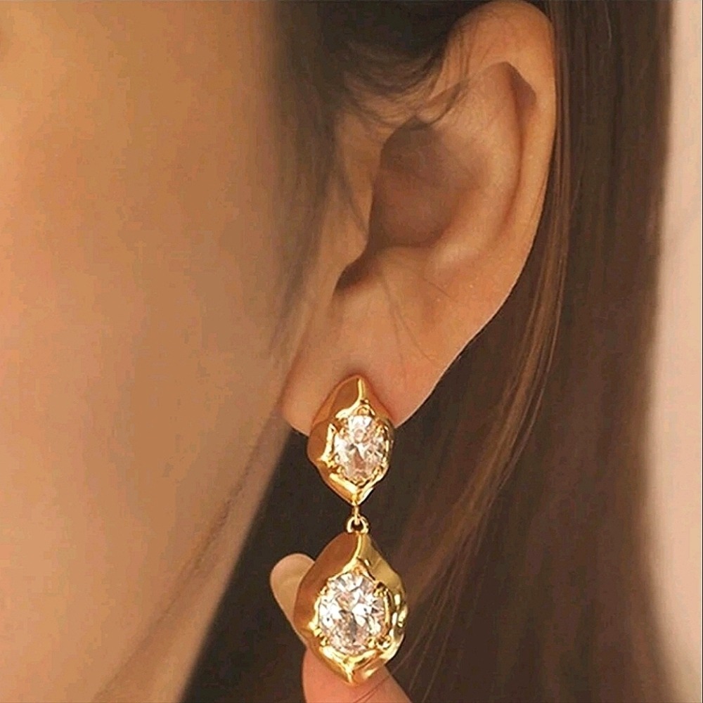 Gold rhinestone statement earrings cocktail dangle prom formal 💖2/$30